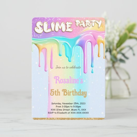 Invitation Rainbow Slime fête d'anniversaire (Debout devant)