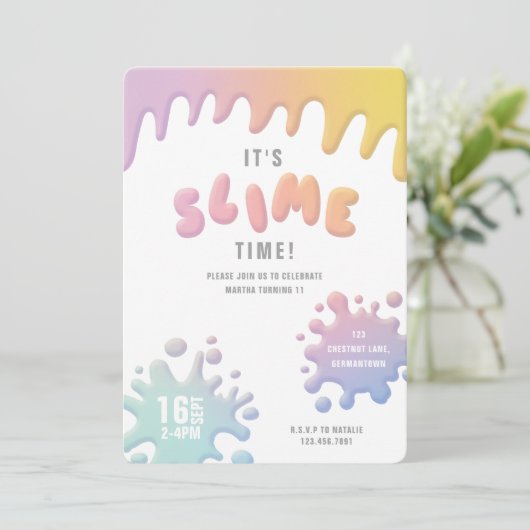 Invitation Rainbow slime party (Debout devant)