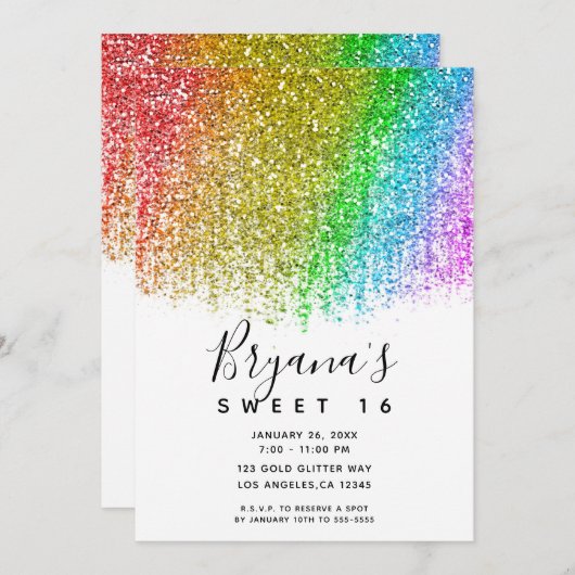 Invitation Rainbow Snowcone Parties scintillant Sparkly Sweet (Devant / Derrière)