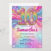 Invitation Rainbow Sparkle Glitter 10th Birthday Party (Devant / Derrière)