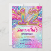 Invitation Rainbow Sparkle Glitter 12th Birthday Party (Devant)