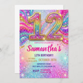 Invitation Rainbow Sparkle Glitter 12th Birthday Party (Devant / Derrière)