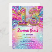 Invitation Rainbow Sparkle Glitter 13th Birthday Party (Devant / Derrière)