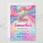 Invitation Rainbow Sparkle Glitter 2th Birthday Party (Devant)
