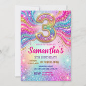 Invitation Rainbow Sparkle Glitter 3th Birthday Party (Devant)