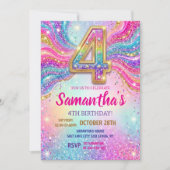 Invitation Rainbow Sparkle Glitter 4th Birthday Party (Devant)