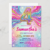 Invitation Rainbow Sparkle Glitter 4th Birthday Party (Devant / Derrière)