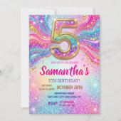 Invitation Rainbow Sparkle Glitter 5th Birthday Party (Devant)