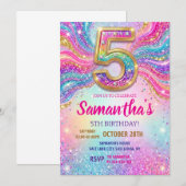 Invitation Rainbow Sparkle Glitter 5th Birthday Party (Devant / Derrière)