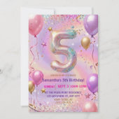 Invitation Rainbow Sparkle Glitter 5th Birthday Party (Devant)