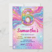 Invitation Rainbow Sparkle Glitter 6th Birthday Party (Devant)