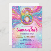 Invitation Rainbow Sparkle Glitter 6th Birthday Party (Devant / Derrière)