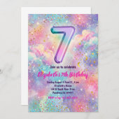 Invitation Rainbow Sparkle Glitter 7th Birthday Party (Devant / Derrière)