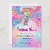 Invitation Rainbow Sparkle Glitter 7th Birthday Party (Devant)