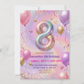 Invitation Rainbow Sparkle Glitter 8th Birthday Party (Devant)