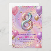 Invitation Rainbow Sparkle Glitter 8th Birthday Party (Devant / Derrière)