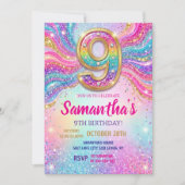 Invitation Rainbow Sparkle Glitter 9th Birthday Party (Devant)