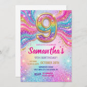 Invitation Rainbow Sparkle Glitter 9th Birthday Party (Devant / Derrière)