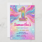 Invitation Rainbow Sparkle Glitter First Birthday Party (Devant)