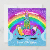 Invitation Rainbow Sparkle Glittery Unicorn Horn Face Party (Devant)