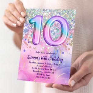 Invitation Rainbow Sparkle Parties scintillant 10e anniversai
