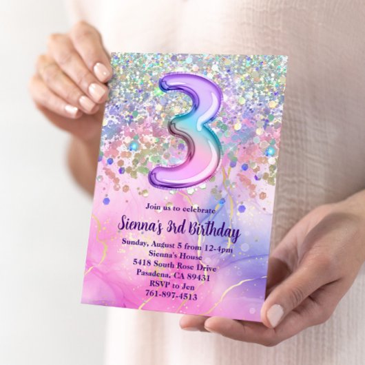 Invitation Rainbow Sparkle Parties scintillant 3ème anniversa