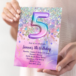 Invitation Rainbow Sparkle Parties scintillant 5e anniversair