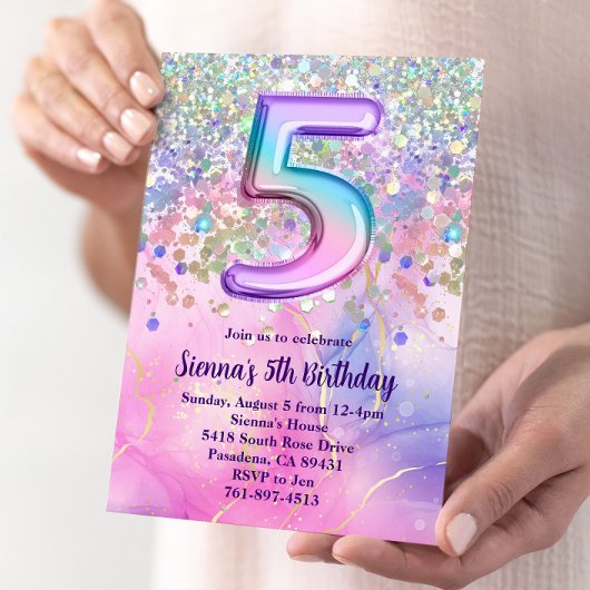 Invitation Rainbow Sparkle Parties scintillant 5e anniversair