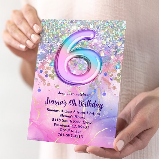 Invitation Rainbow Sparkle Parties scintillant 6ème anniversa