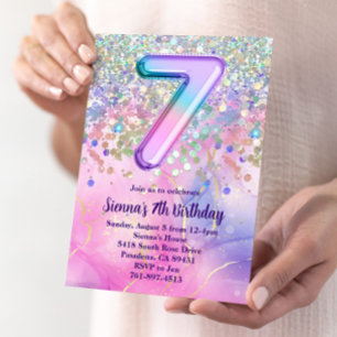 Invitation Rainbow Sparkle Parties scintillant 7ème anniversa