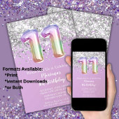 Invitation Rainbow Sparkle Parties scintillant Fille 11e fête