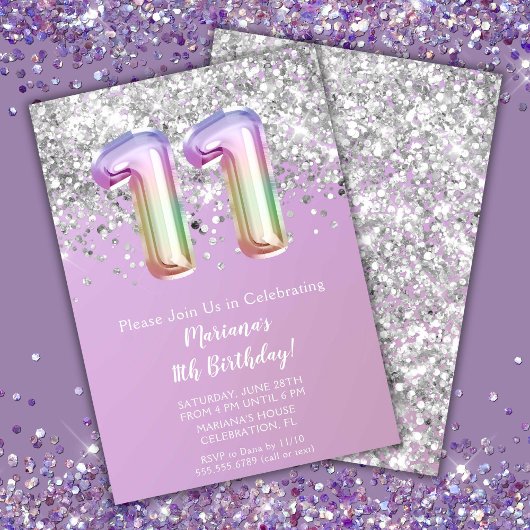 Invitation Rainbow Sparkle Parties scintillant Fille 11e fête