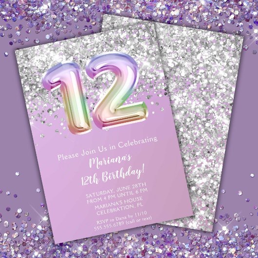 Invitation Rainbow Sparkle Parties scintillant Fille 12ème an