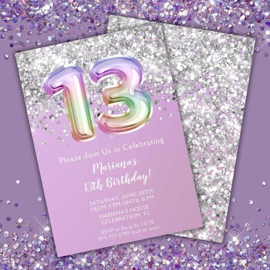Invitation Rainbow Sparkle Parties scintillant Fille 13e fête