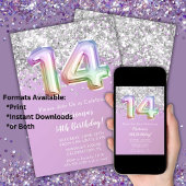 Invitation Rainbow Sparkle Parties scintillant Fille 14e fête