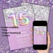 Invitation Rainbow Sparkle Parties scintillant Fille 15e fête