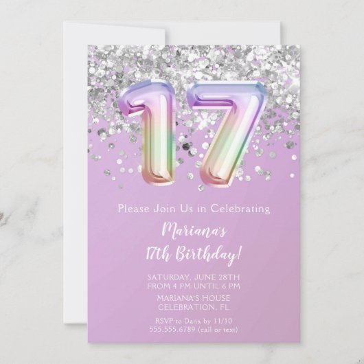 Invitation Rainbow Sparkle Parties scintillant Fille 17ème an (Devant)