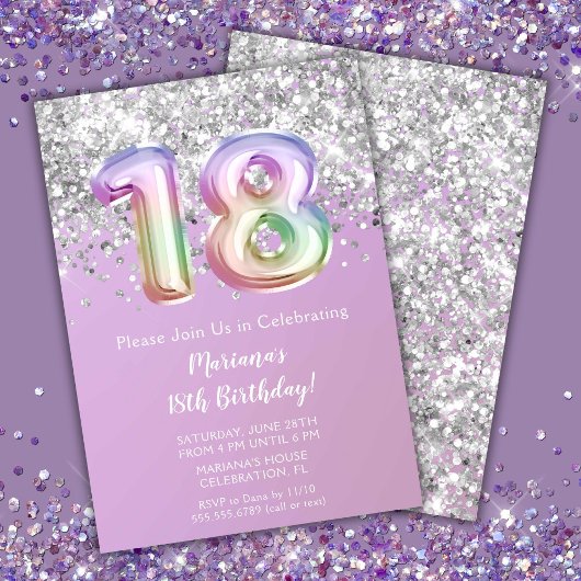 Invitation Rainbow Sparkle Parties scintillant Fille 18e fête