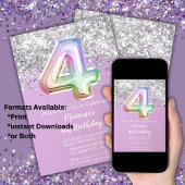 Invitation Rainbow Sparkle Parties scintillant Fille 4e fête 