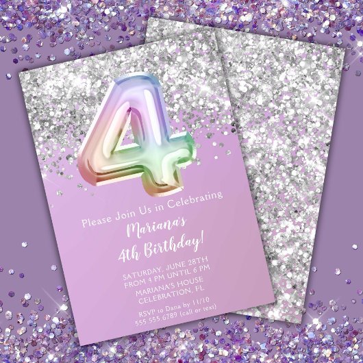 Invitation Rainbow Sparkle Parties scintillant Fille 4e fête 