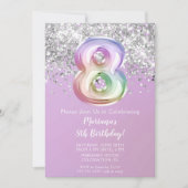 Invitation Rainbow Sparkle Parties scintillant Fille 8e fête  (Devant)