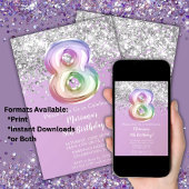 Invitation Rainbow Sparkle Parties scintillant Fille 8e fête 