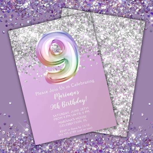 Invitation Rainbow Sparkle Parties scintillant fille 9e fête