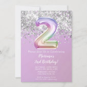 Invitation Rainbow Sparkle Parties scintillant Girl 2ème anni (Devant)