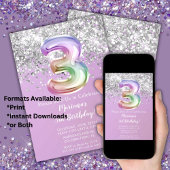 Invitation Rainbow Sparkle Parties scintillant Girl 3e fête d