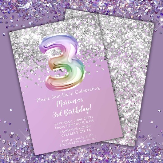 Invitation Rainbow Sparkle Parties scintillant Girl 3e fête d