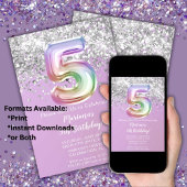Invitation Rainbow Sparkle Parties scintillant Girl 5e fête d