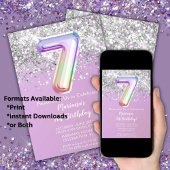 Invitation Rainbow Sparkle Parties scintillant Girl 7e fête d