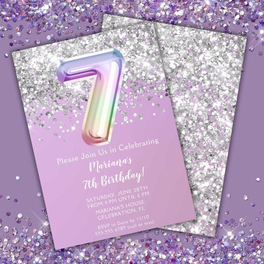 Invitation Rainbow Sparkle Parties scintillant Girl 7e fête d