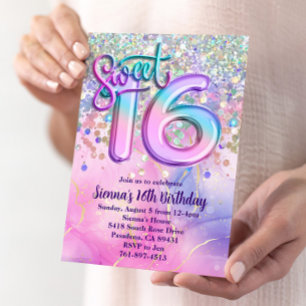 Invitation Rainbow Sparkle Parties scintillant Sweet 16 Anniv